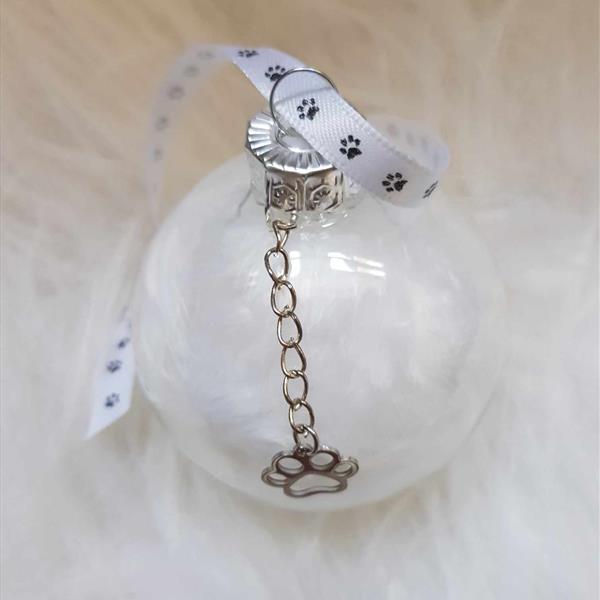 Feather Filled Glass Bauble With Paw Print Charm