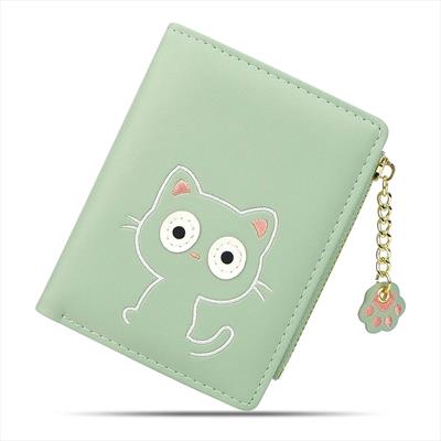Cute Leather Small Wallet with Zipper Coin Purse (Green)